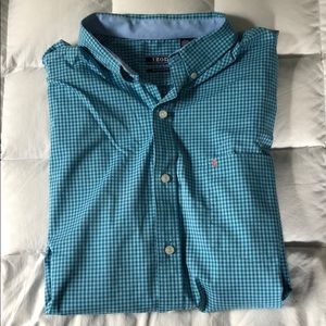 IZOD Long Sleeve Button Down (Teal/Blue Checkered)